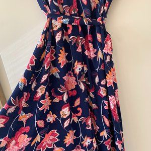 NWT! LOFT Navy & Pink Floral Button Dress V Neck